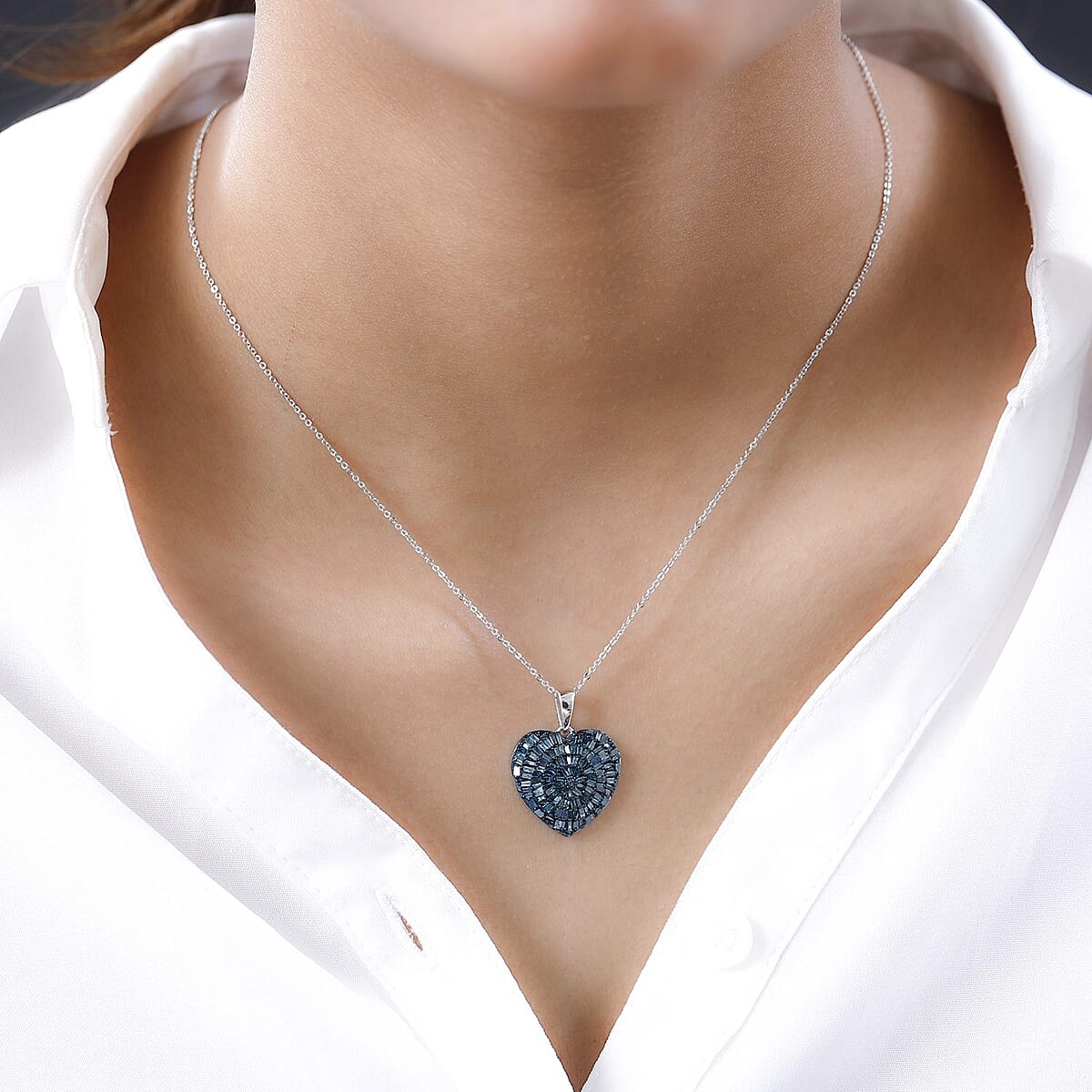 Blue Diamond Heart Pendant Necklace 20 Inches in Rhodium & Platinum Over Sterling Silver 1.00 ctw image number 2