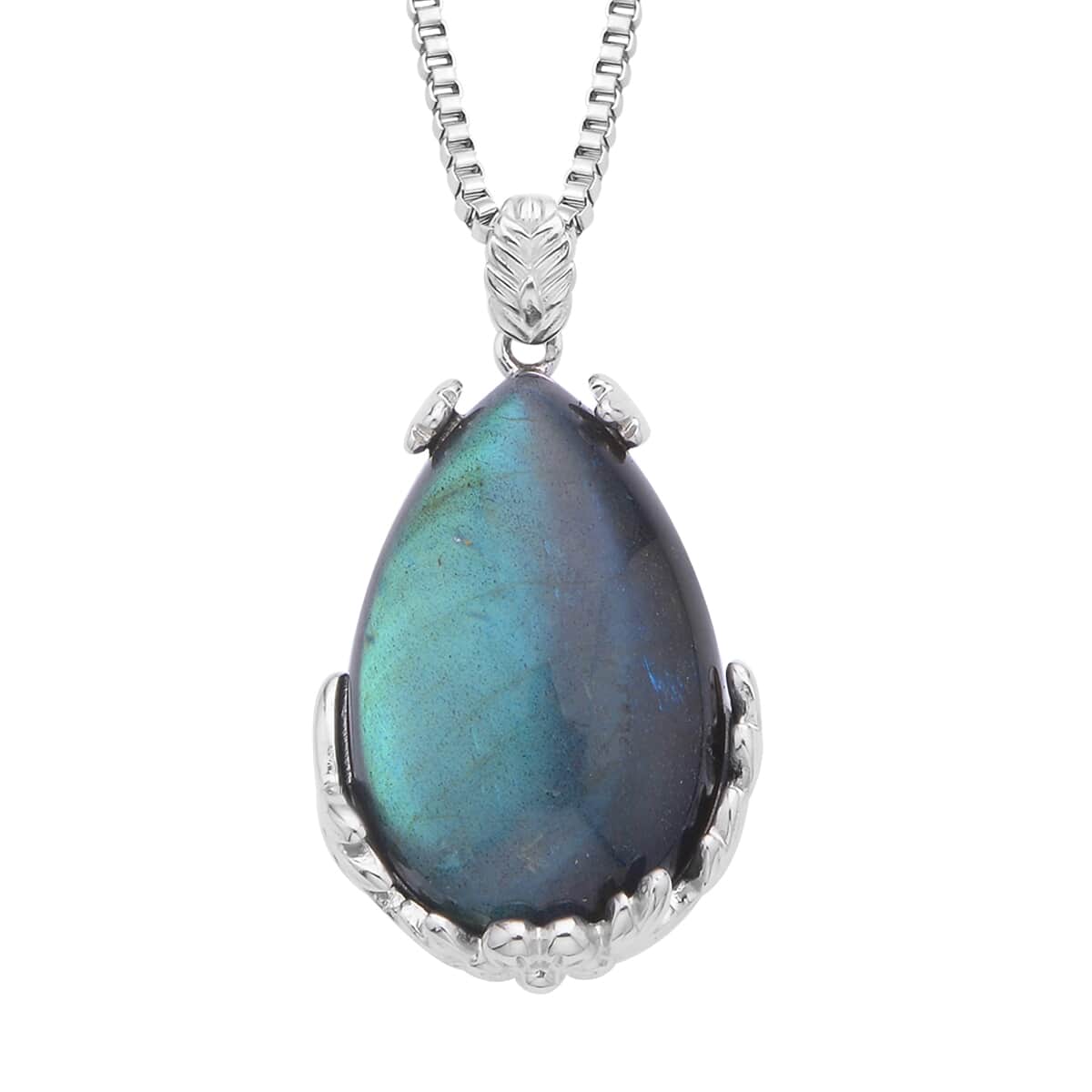 Malagasy Labradorite Pendant Necklace 20 Inches in Stainless Steel 55.00 ctw image number 0