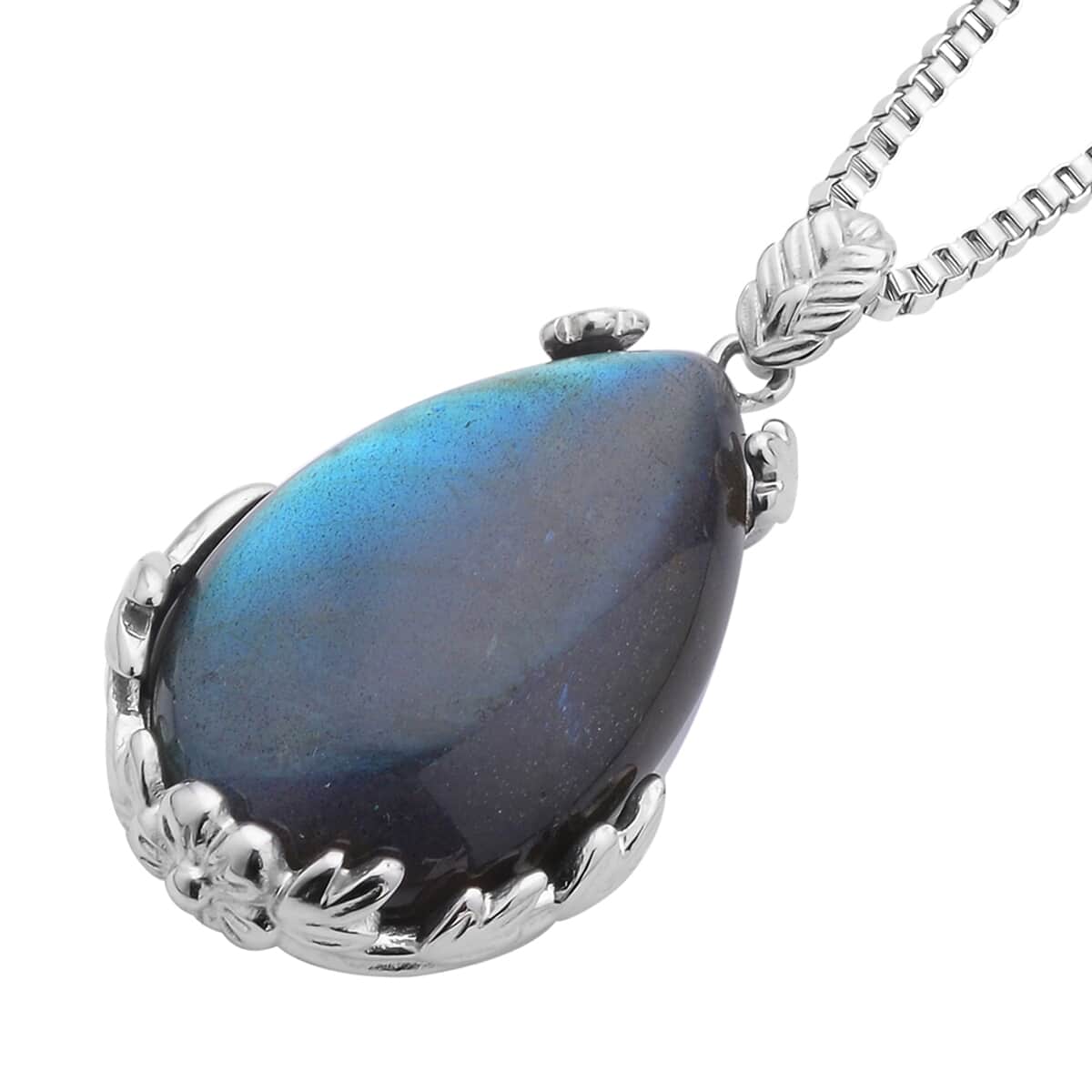 Malagasy Labradorite Pendant Necklace 20 Inches in Stainless Steel 55.00 ctw image number 2