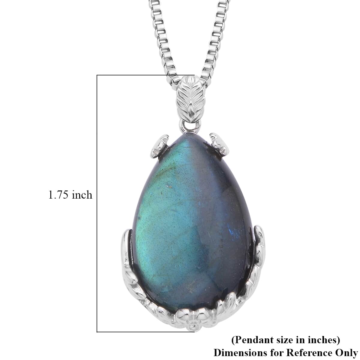 Malagasy Labradorite Pendant Necklace 20 Inches in Stainless Steel 55.00 ctw image number 4