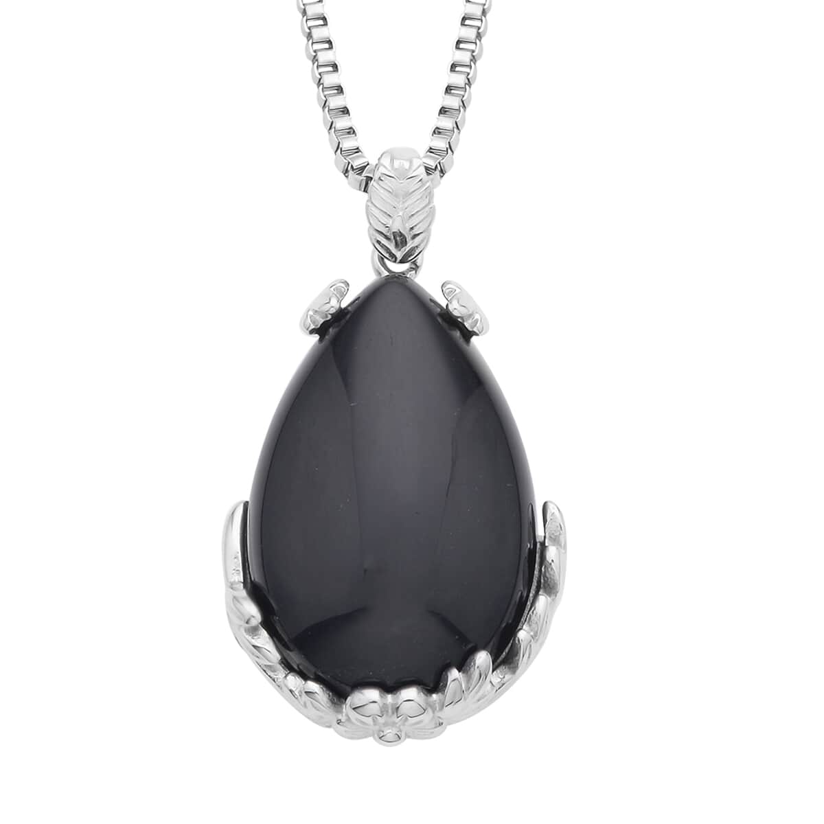 Black Obsidian Pendant Necklace (20 Inches) in Stainless Steel 55.00 ctw , Tarnish-Free, Waterproof, Sweat Proof Jewelry image number 0