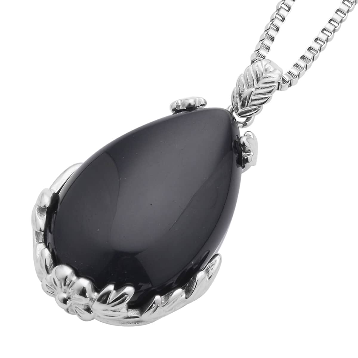 Black Obsidian Pendant Necklace (20 Inches) in Stainless Steel 55.00 ctw , Tarnish-Free, Waterproof, Sweat Proof Jewelry image number 2