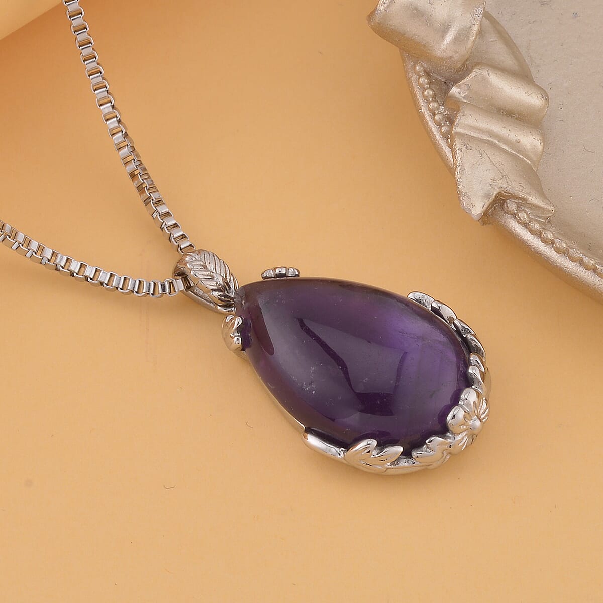 Purple Amethyst Pendant Necklace (20 Inches) in Stainless Steel 55.00 ctw , Tarnish-Free, Waterproof, Sweat Proof Jewelry image number 1