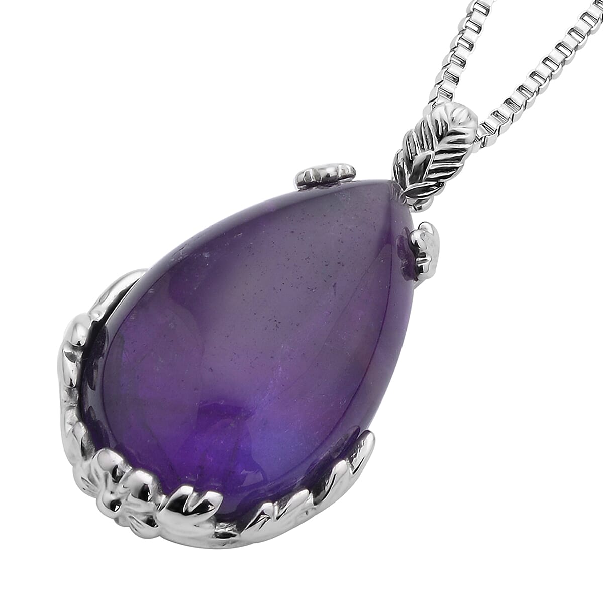 Purple Amethyst Pendant Necklace (20 Inches) in Stainless Steel 55.00 ctw , Tarnish-Free, Waterproof, Sweat Proof Jewelry image number 2