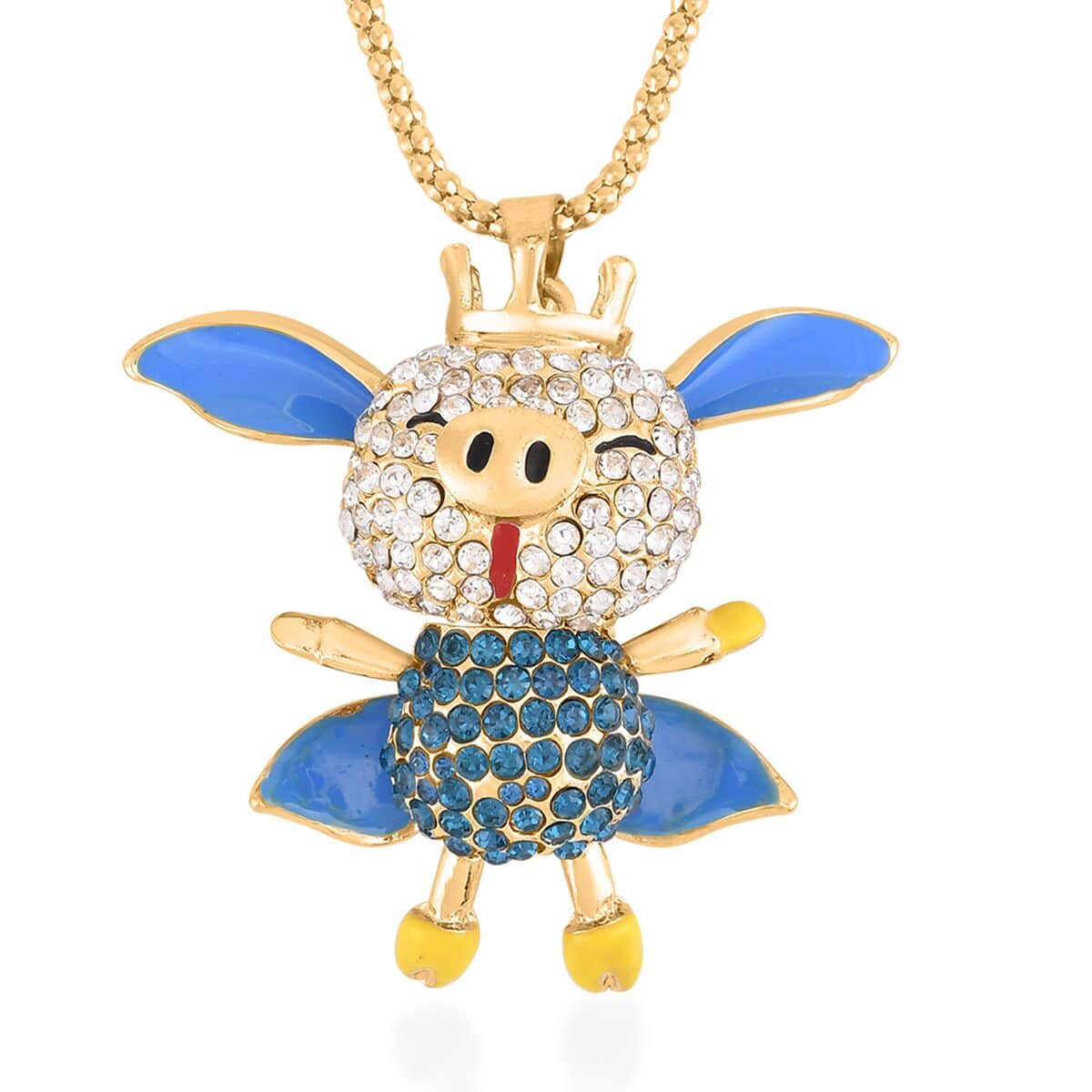 Blue and White Austrian Crystal Dainty Pendant Necklace 28-30 Inches in Goldtone image number 0
