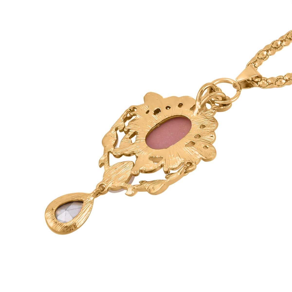 Cameo and Multi Gemstone Victorian Style Pendant Necklace 28-30 Inches in Goldtone image number 3