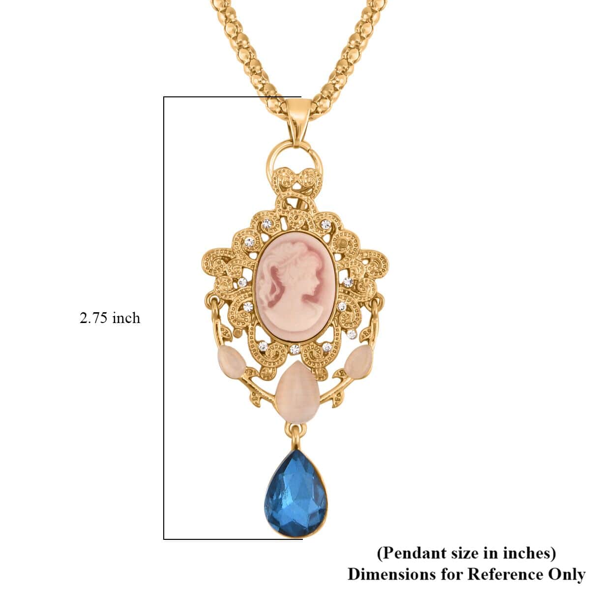 Cameo and Multi Gemstone Victorian Style Pendant Necklace 28-30 Inches in Goldtone image number 5