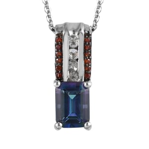 Brazilian Blue and White Petalite, Champagne Zircon Pendant Necklace 20 Inches in Rhodium and Platinum Over Sterling Silver 1.00 ctw
