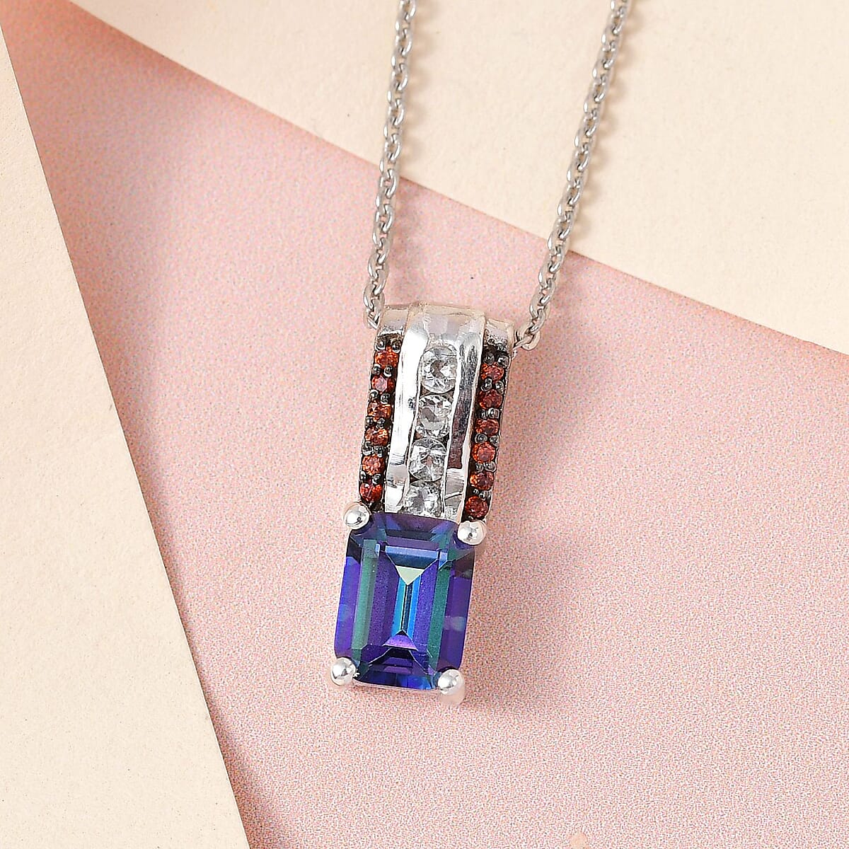 Brazilian Blue and White Petalite, Champagne Zircon Pendant Necklace 20 Inches in Rhodium and Platinum Over Sterling Silver 1.00 ctw image number 1