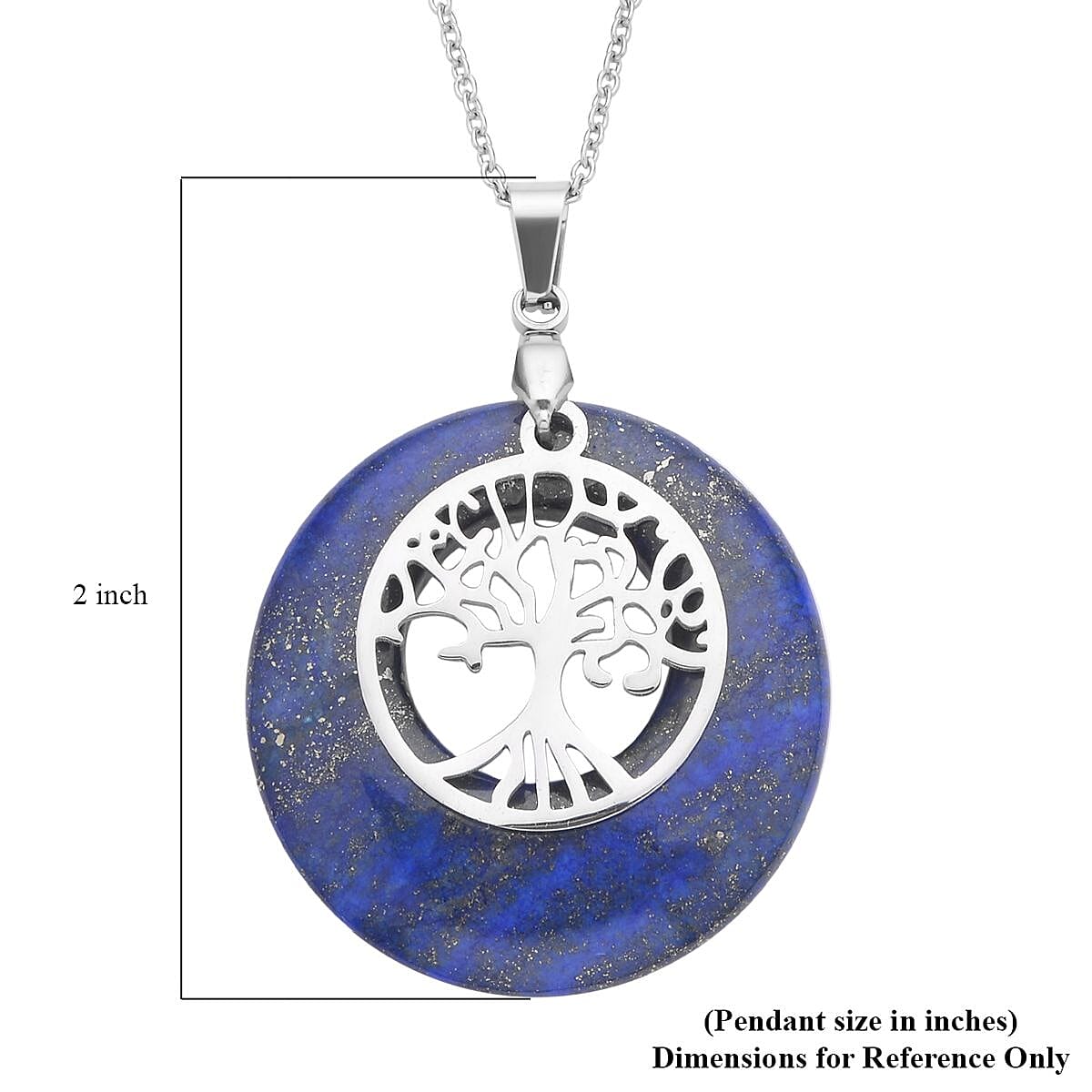 Lapis Lazuli Tree of Life Pendant Necklace 20 Inches in Stainless Steel 40.00 ctw image number 5