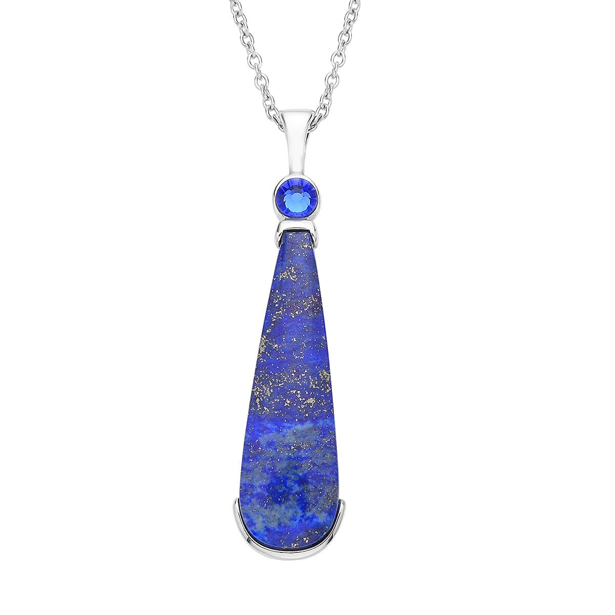 Lapis Lazuli and Blue Austrian Crystal Geographical Shape Pendant Necklace 20 Inches in Stainless Steel 40.00 ctw image number 0