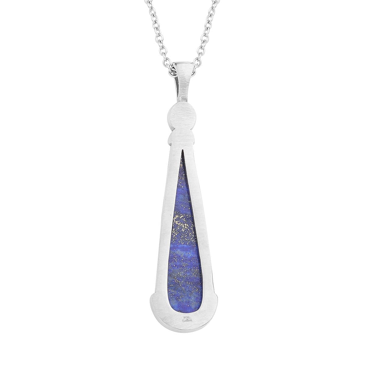 Lapis Lazuli and Blue Austrian Crystal Geographical Shape Pendant Necklace 20 Inches in Stainless Steel 40.00 ctw image number 4