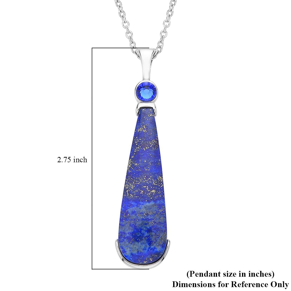 Lapis Lazuli, Blue Austrian Crystal Geographical Shape Pendant Necklace (20 Inches) in Stainless Steel 40.00 ctw | Tarnish-Free, Waterproof, Sweat Proof Jewelry