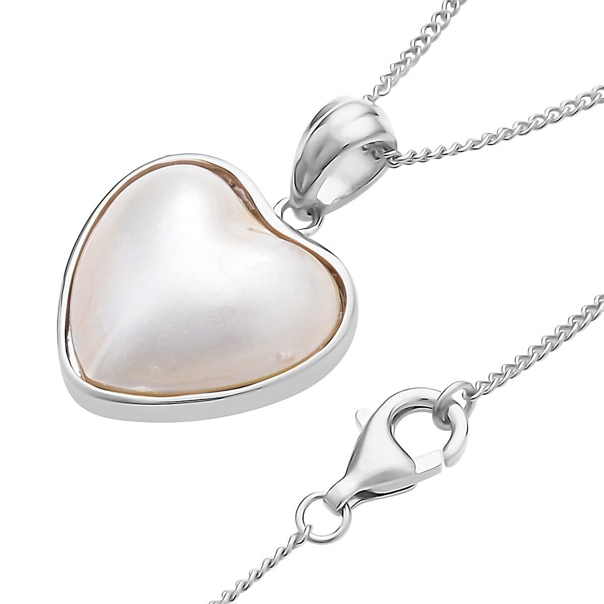 White Mabe Pearl Heart Pendant Necklace 18 Inches in Rhodium Over Sterling Silver image number 3