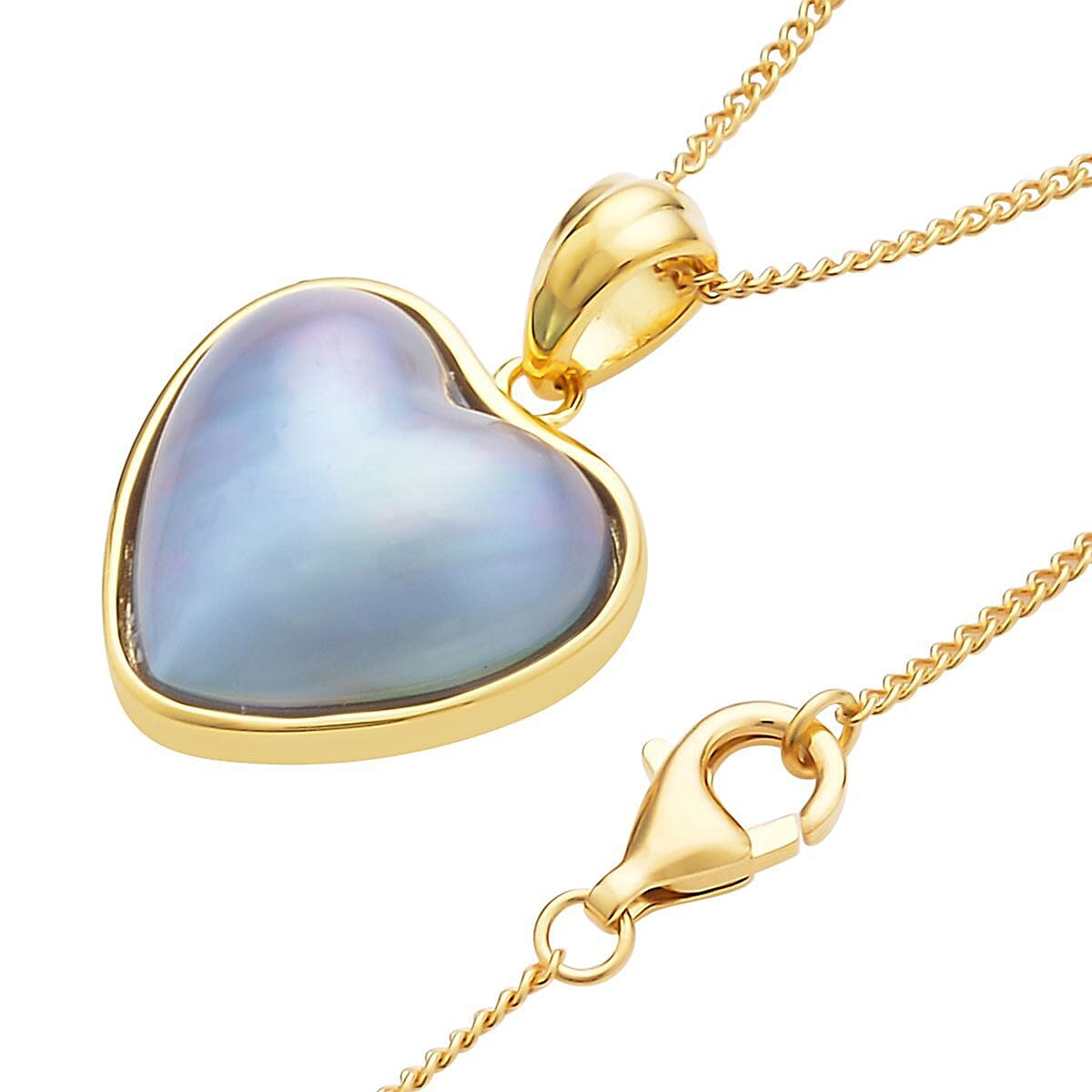 Blue Mabe Pearl Heart Pendant Necklace 18 Inches in Vermeil Yellow Gold Over Sterling Silver image number 3