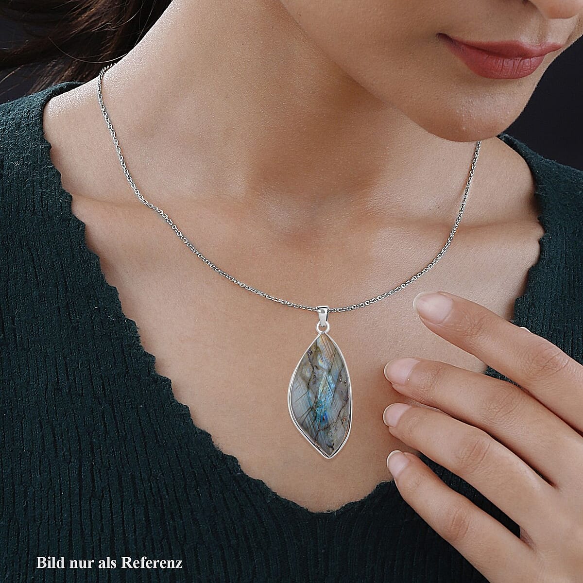 Malagasy Labradorite Pendant Necklace (20 Inches) in Stainless Steel 40.00 ctw , Tarnish-Free, Waterproof, Sweat Proof Jewelry image number 1