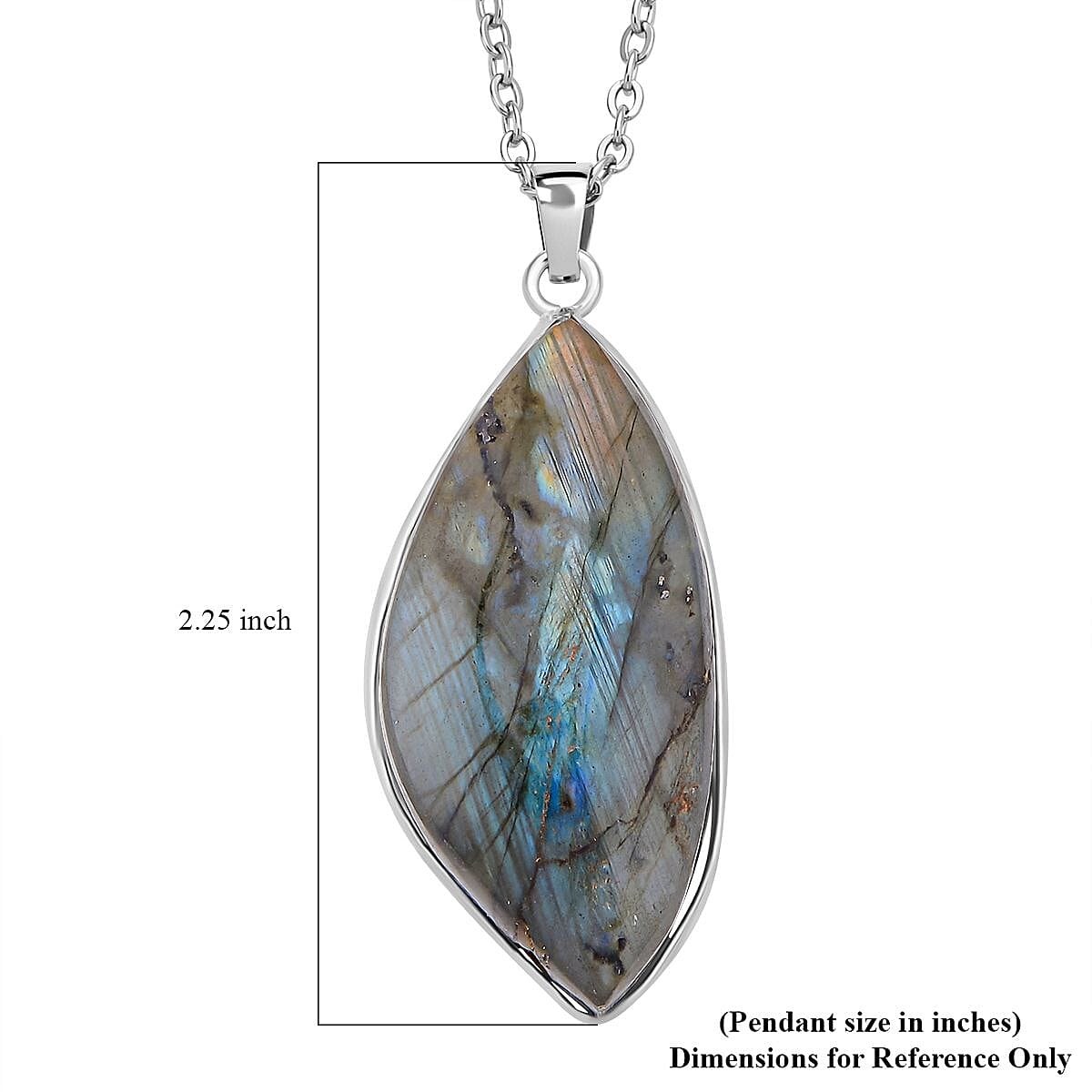 Malagasy Labradorite Pendant Necklace (20 Inches) in Stainless Steel 40.00 ctw , Tarnish-Free, Waterproof, Sweat Proof Jewelry