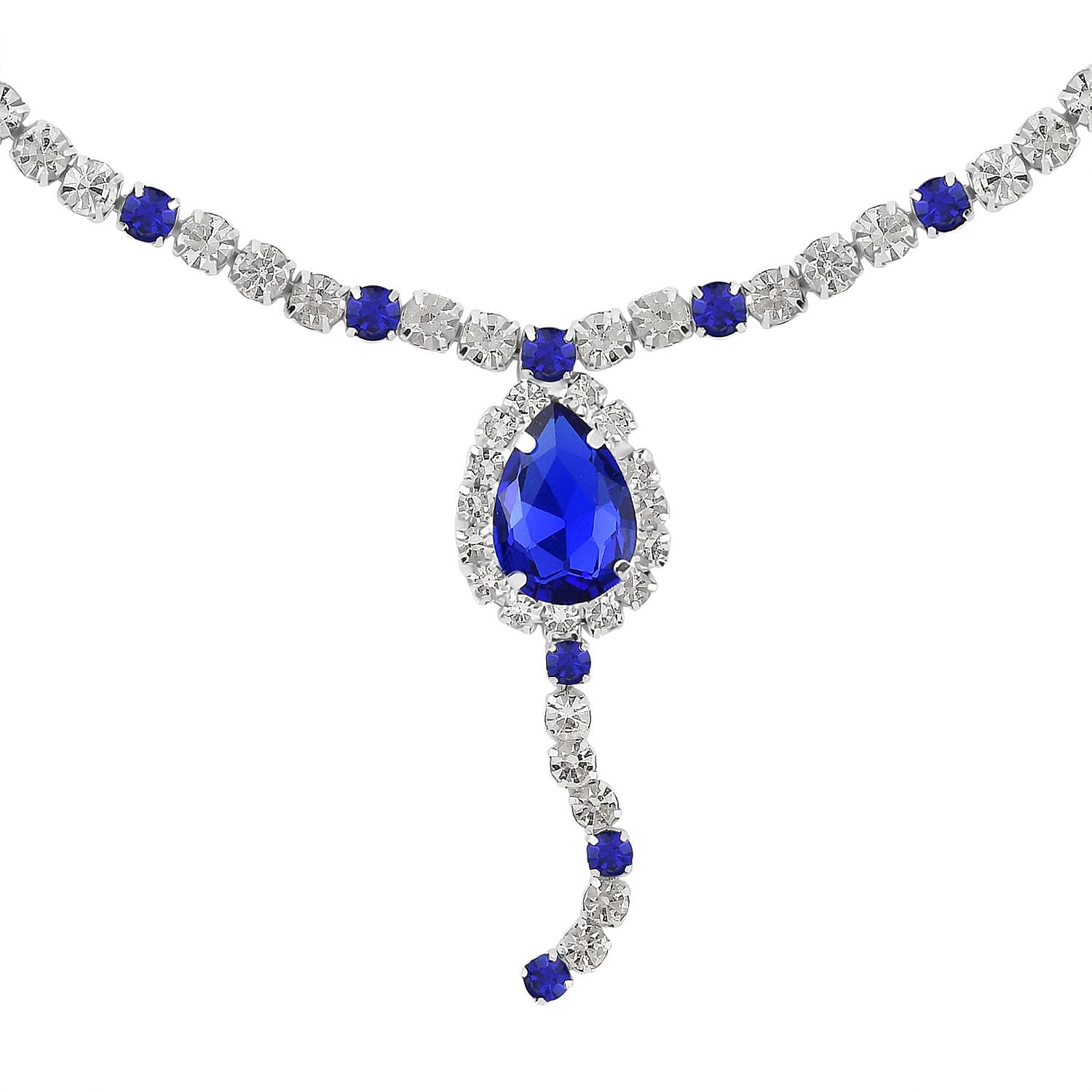 Blue and White Austrian Crystal Necklace 20-22Inches and Earrings in Silvertone
