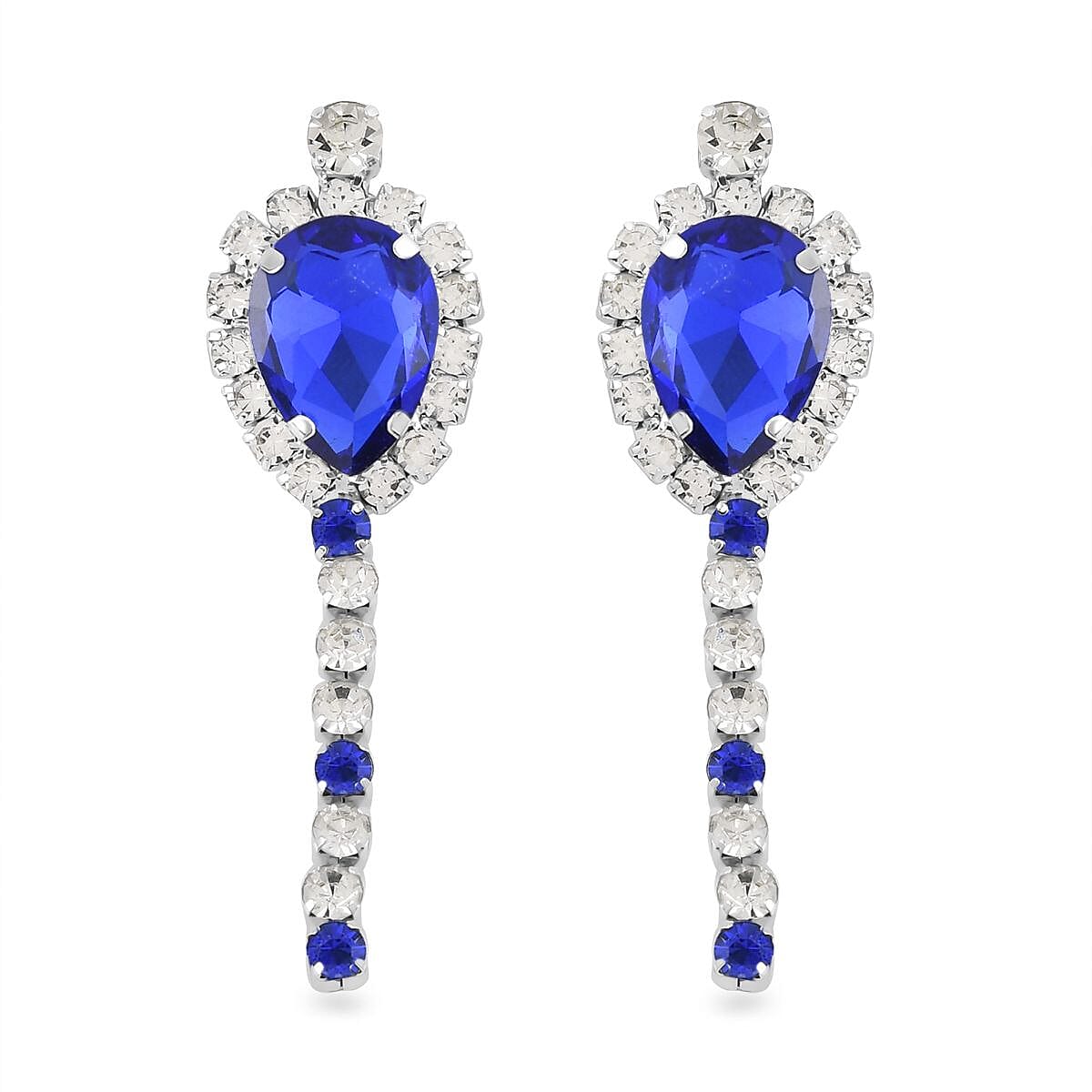Blue and White Austrian Crystal Necklace 20-22Inches and Earrings in Silvertone