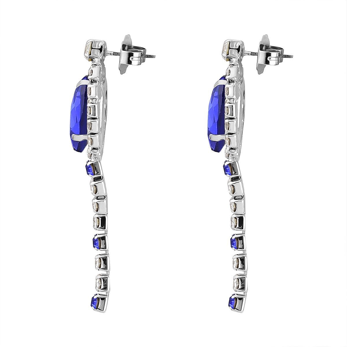 Blue and White Austrian Crystal Necklace 20-22Inches and Earrings in Silvertone