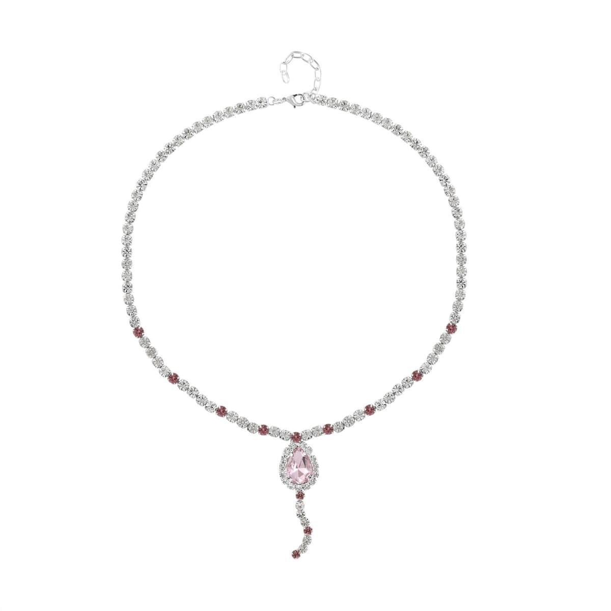 Pink and White Austrian Crystal Necklace 20-22Inches and Earrings in Silvertone image number 2