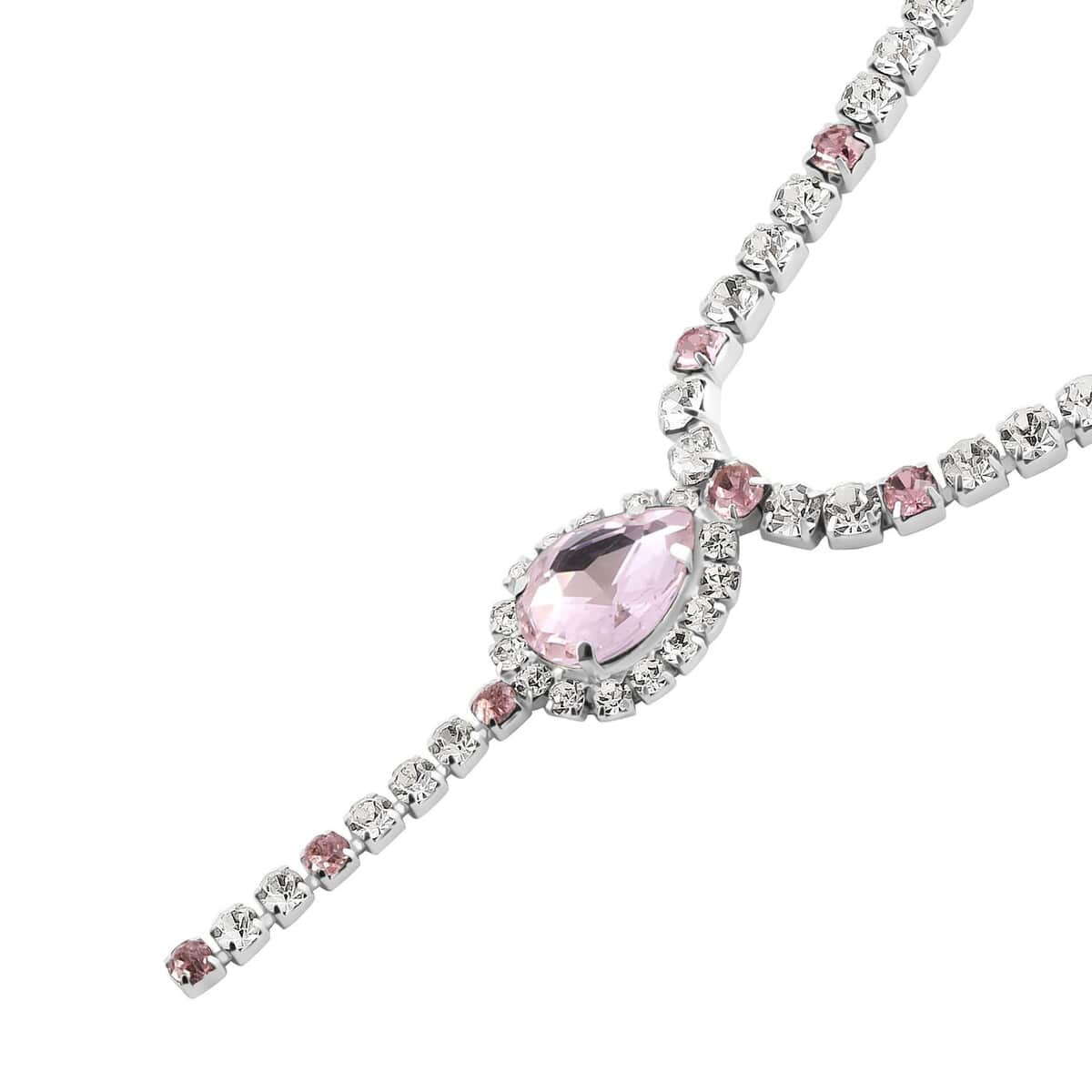 Pink and White Austrian Crystal Necklace 20-22Inches and Earrings in Silvertone image number 4