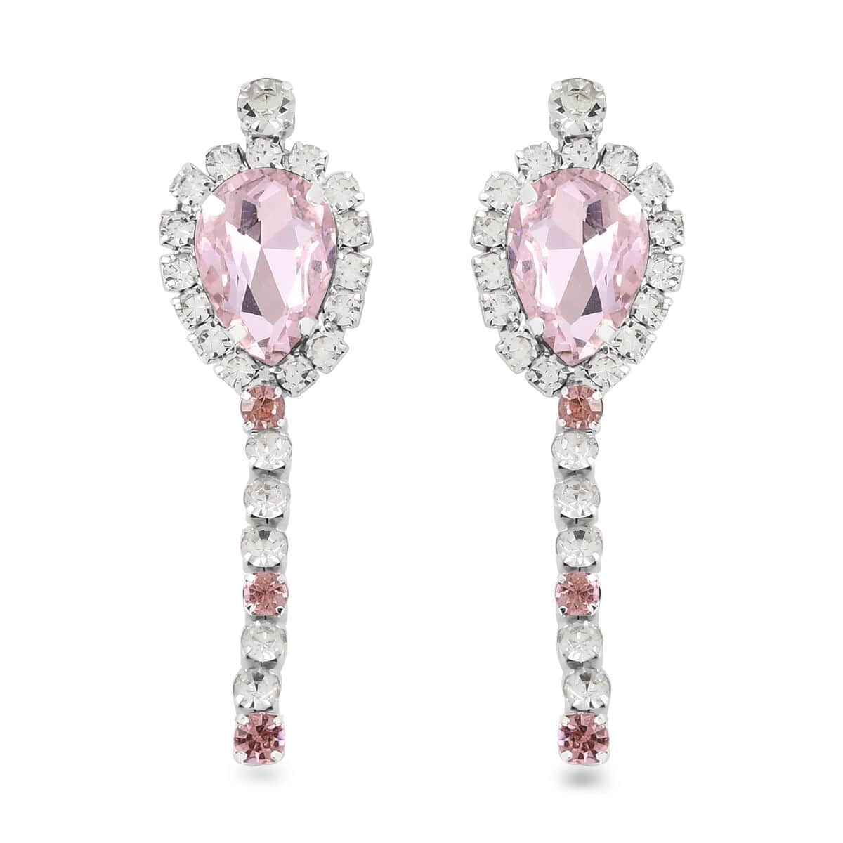 Pink and White Austrian Crystal Necklace 20-22Inches and Earrings in Silvertone image number 6