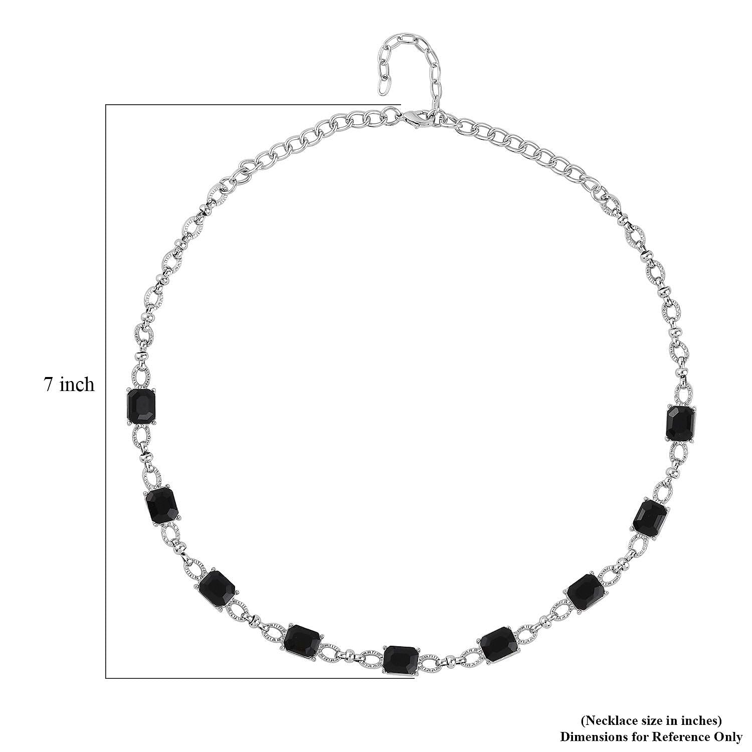 Black Glass Station Necklace 20-22 Inches and Earrings in Silvertone