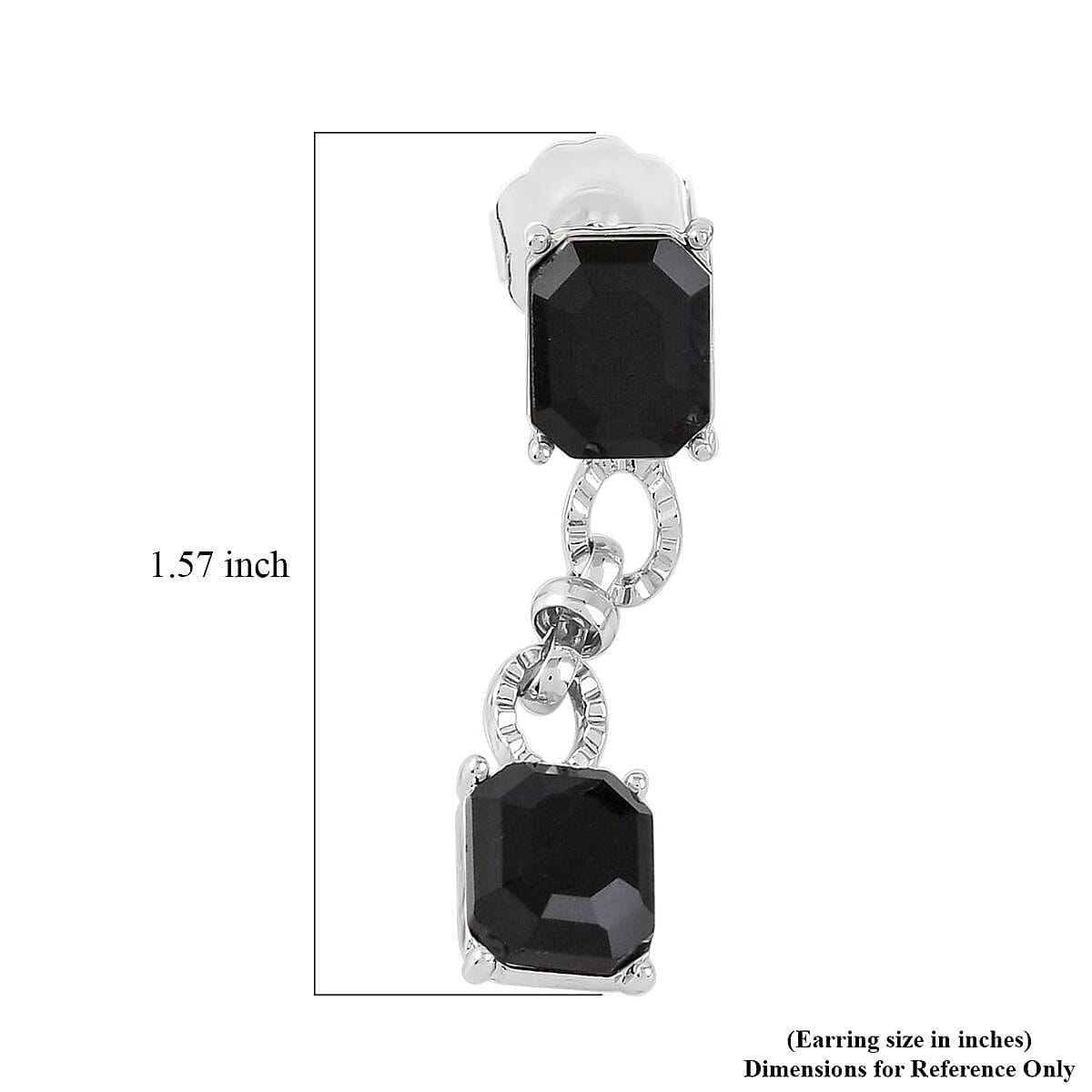 Black Glass Station Necklace 20-22 Inches and Earrings in Silvertone