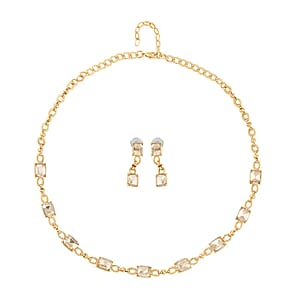 Champagne Color Glass Station Necklace 20-22 Inches and Earrings in Goldtone