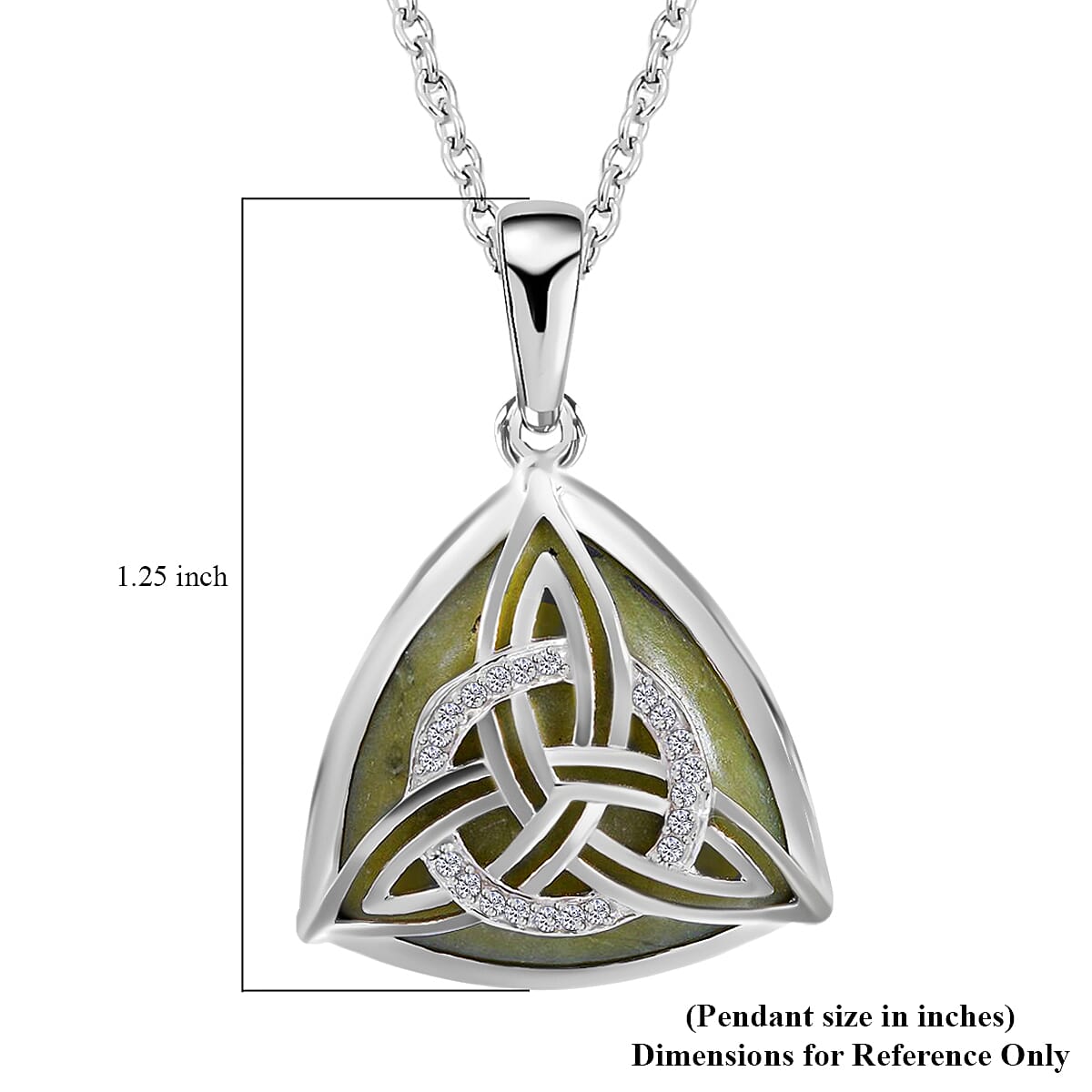 Connemara Marble Necklace , Sterling Silver Necklace , Celtic Knot Pendant Necklace, White Zircon Accent Pendant, Princess Length Pendant Necklace 11.15 ctw image number 5