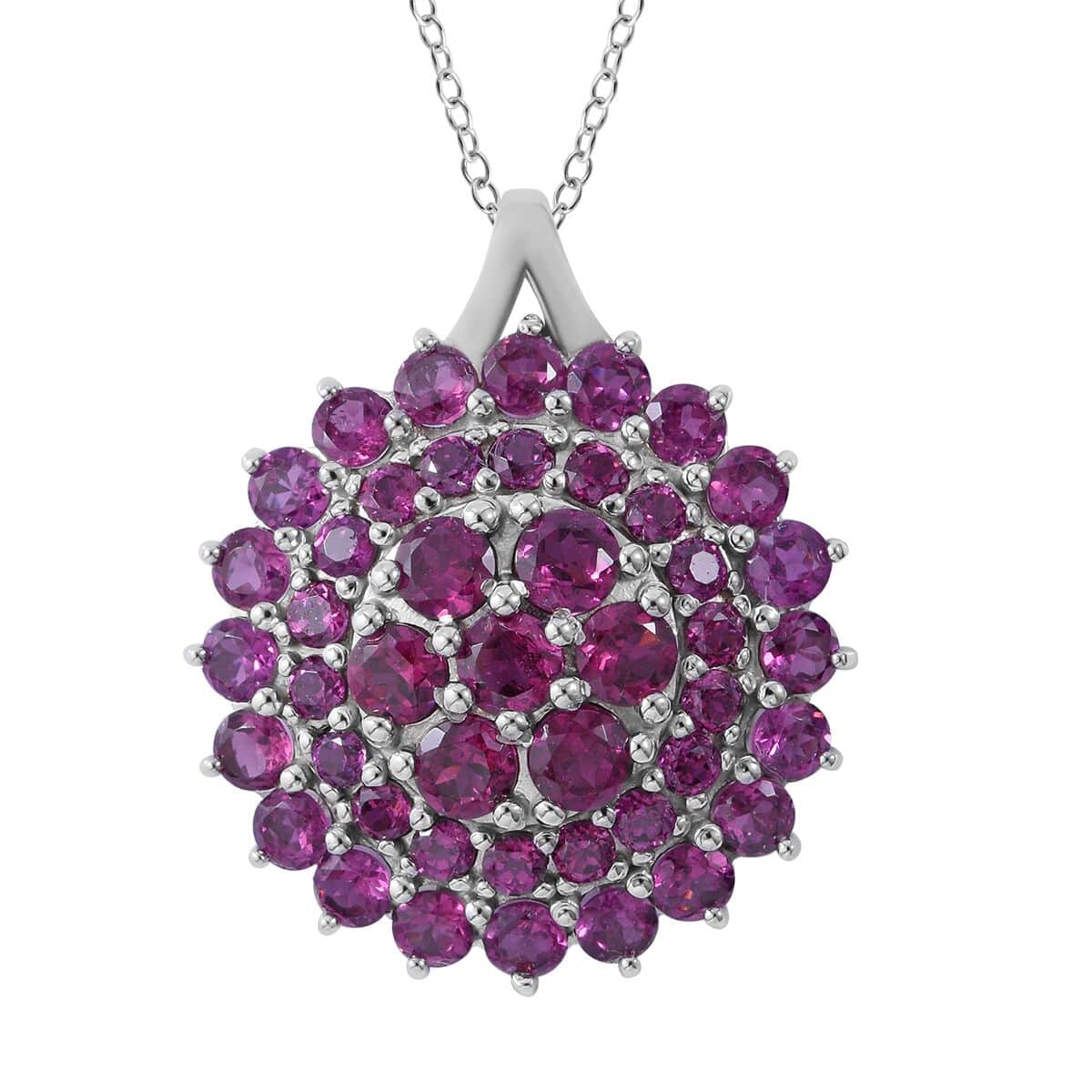 Orissa Rhodolite Garnet Floral Pendant Necklace 18 Inches in Platinum Over Sterling Silver 7.75 ctw image number 0