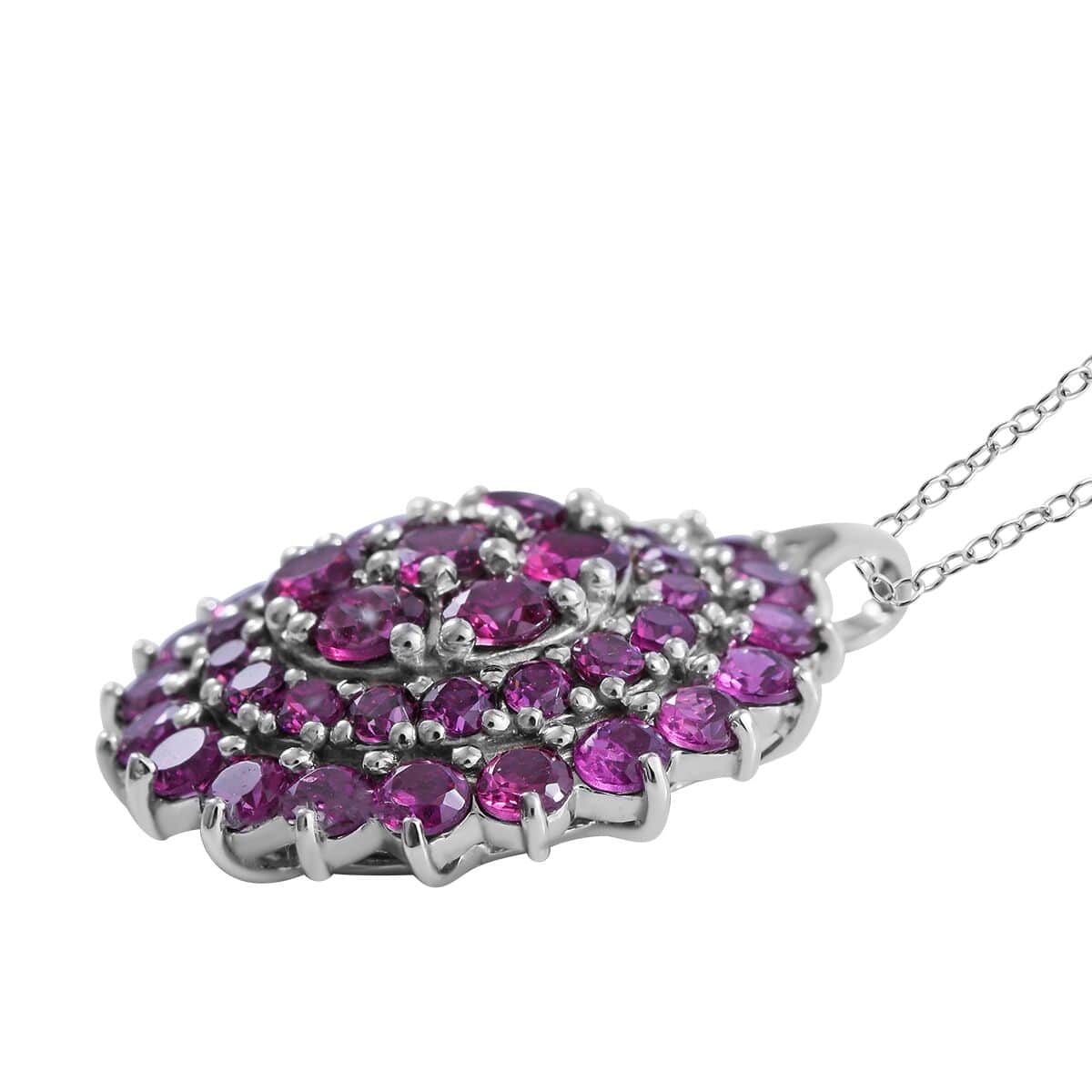 Orissa Rhodolite Garnet Floral Pendant Necklace 18 Inches in Platinum Over Sterling Silver 7.75 ctw image number 2