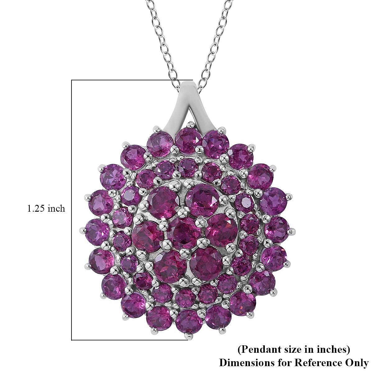 Orissa Rhodolite Garnet Floral Pendant Necklace 18 Inches in Platinum Over Sterling Silver 7.75 ctw