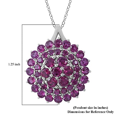 Orissa Rhodolite Garnet Floral Pendant Necklace 18 Inches in Platinum Over Sterling Silver 7.75 ctw