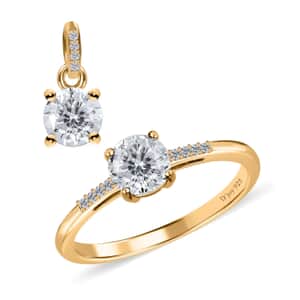 100 Facets Moissanite 1.65 ctw Solitaire Ring and Pendant Set in Vermeil Yellow Gold Over Sterling Silver, Moissanite Solitaire Ring, Jewelry Set For Her (Size 6.00)