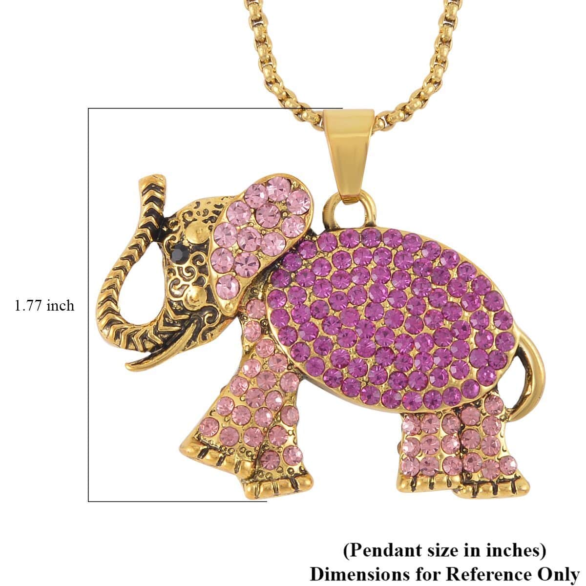 Abalone Shell and Multi Color Austrian Crystal Double Side Elephant Pendant Necklace 24-26 Inches in Goldtone image number 4