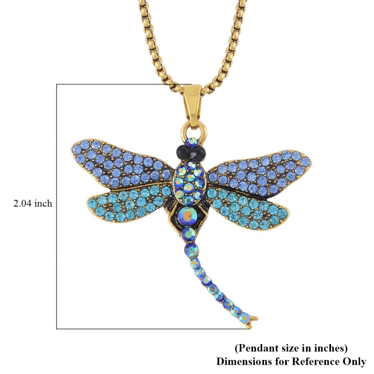 Abalone Shell AND Multi Color Austrian Crystal Double Side Dragonfly Pendant Necklace in Goldtone 24-26 Inches image number 4