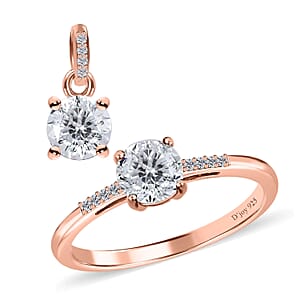 100 Facets Moissanite 1.65 ctw Solitaire Ring and Pendant without Chain Set in Vermeil Rose Gold Over Sterling Silver, Moissanite Solitaire Ring, Jewelry Set For Her (Size 6.00)