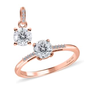 100 Facets Moissanite 1.65 ctw Solitaire Ring and Pendant in Vermeil Rose Gold Over Sterling Silver (Size 7.00)