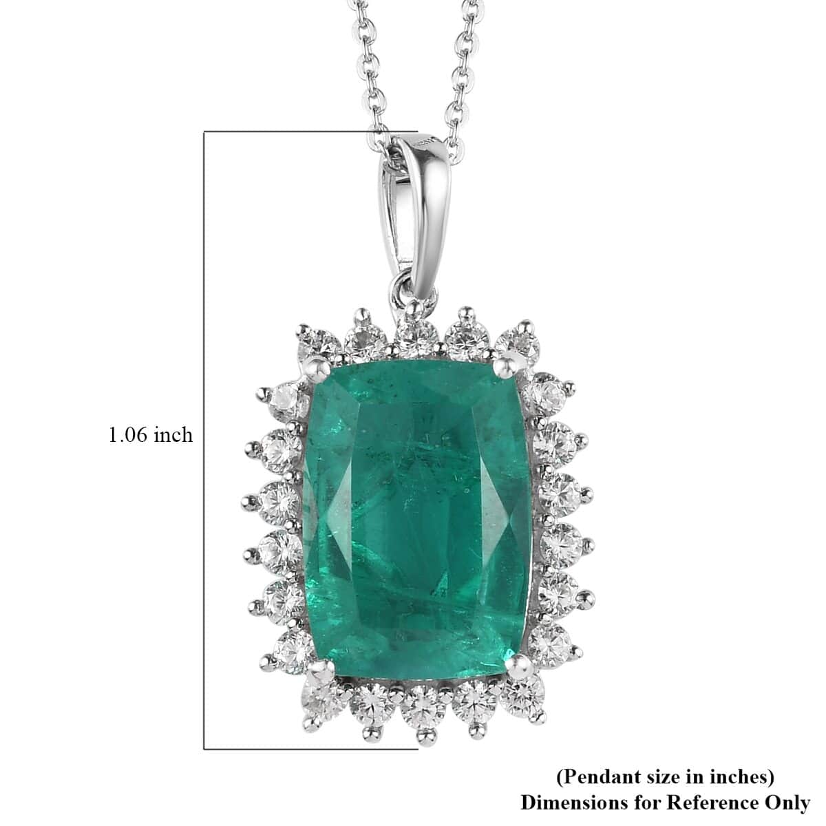 Emeraldine Quartz (Triplet) and White Zircon Halo Pendant Necklace 20 Inches in Platinum Over Sterling Silver 8.15 ctw image number 6