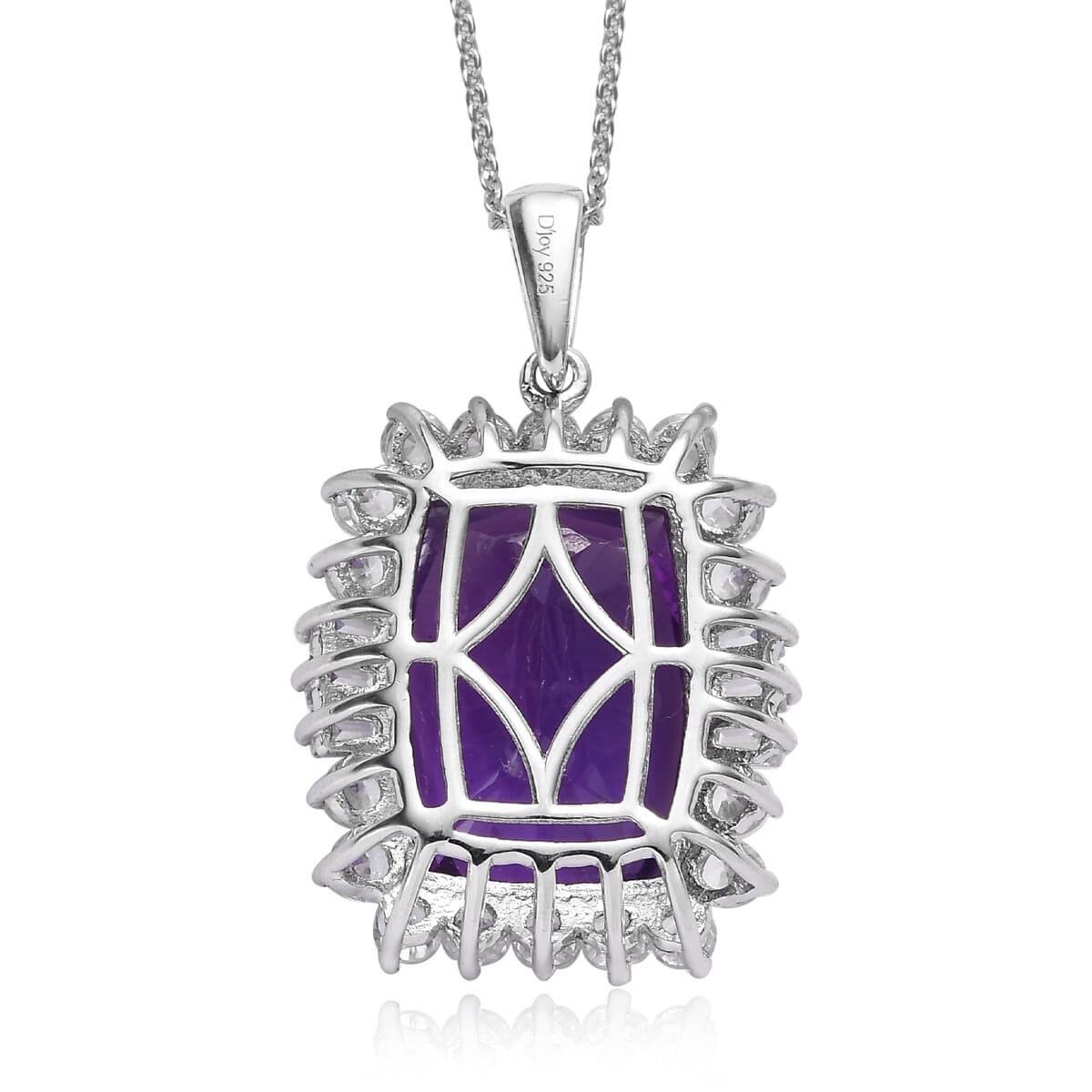 AAA Amethyst and Natural White Zircon Halo Pendant Necklace 20 Inches in Platinum Over Sterling Silver 15.15 ctw image number 4