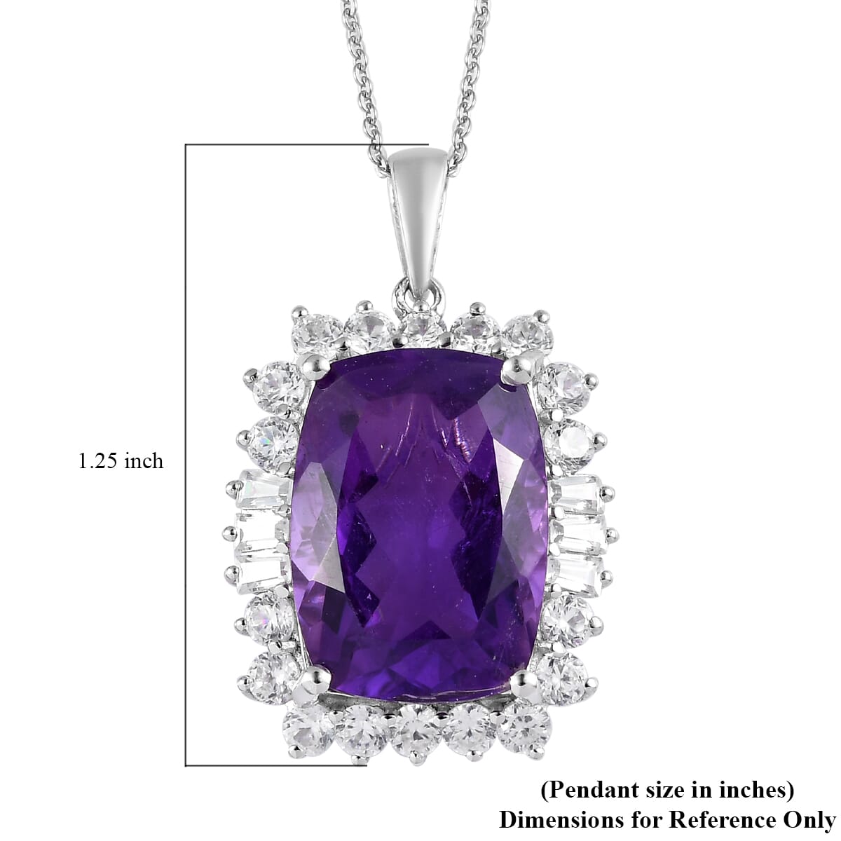 AAA Amethyst and Natural White Zircon Halo Pendant Necklace 20 Inches in Platinum Over Sterling Silver 15.15 ctw image number 5