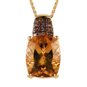 Golden Scapolite and Brown Zircon Pendant Necklace 20 Inches in Vermeil Yellow Gold Over Sterling Silver 5.10 ctw