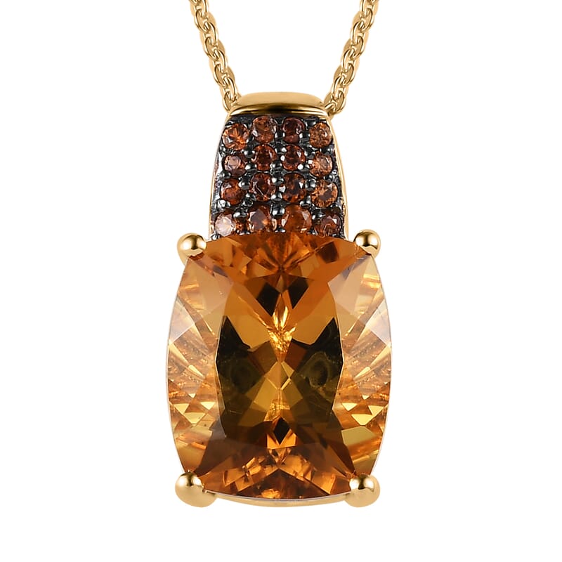Golden Scapolite and Brown Zircon Pendant Necklace 20 Inches in Vermeil Yellow Gold Over Sterling Silver 5.10 ctw