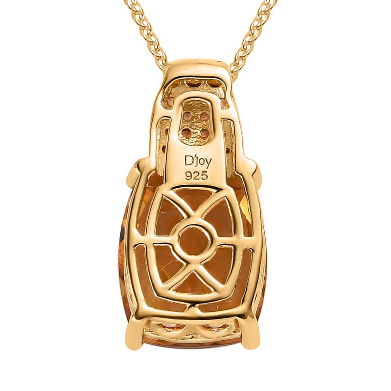 Golden Scapolite and Brown Zircon Pendant Necklace 20 Inches in Vermeil Yellow Gold Over Sterling Silver 5.10 ctw