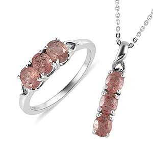 Tanzanian Natronite Ring (Size 10.0) Pendant Necklace 20 Inches in Platinum Over Sterling Silver 3.15 ctw