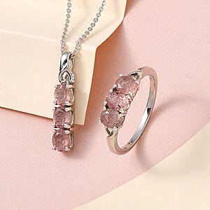 Tanzanian Natronite Ring (Size 10.0) Pendant Necklace 20 Inches in Platinum Over Sterling Silver 3.15 ctw