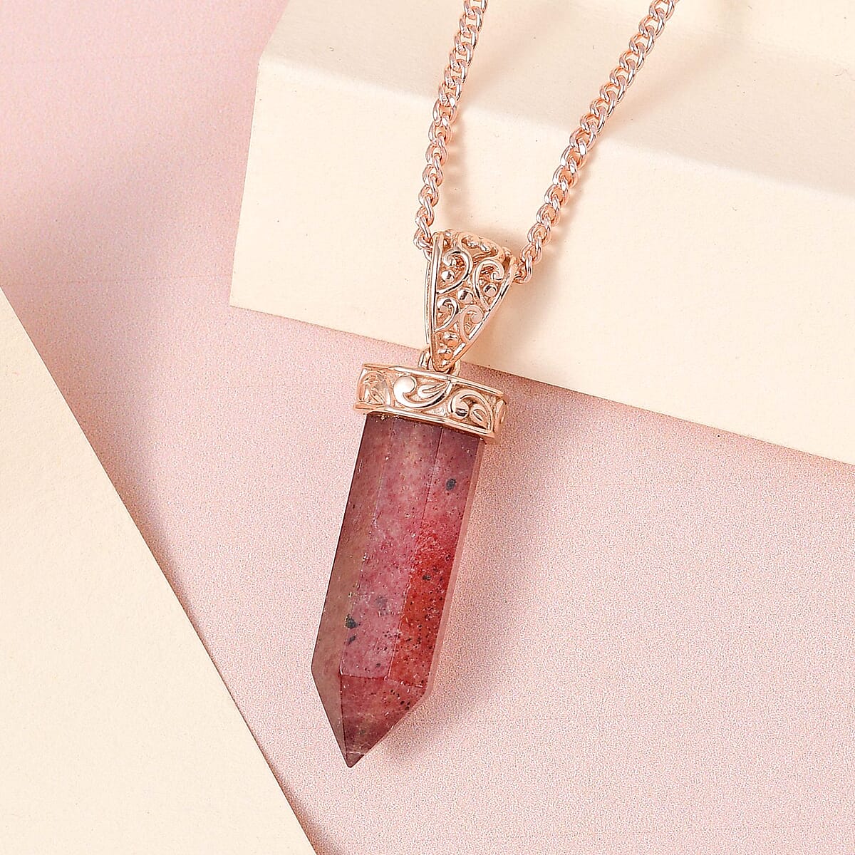 Tanzanian Natronite Point Pendant Necklace 20 Inches in Vermeil Rose Gold Over Sterling Silver 16.15 ctw image number 1