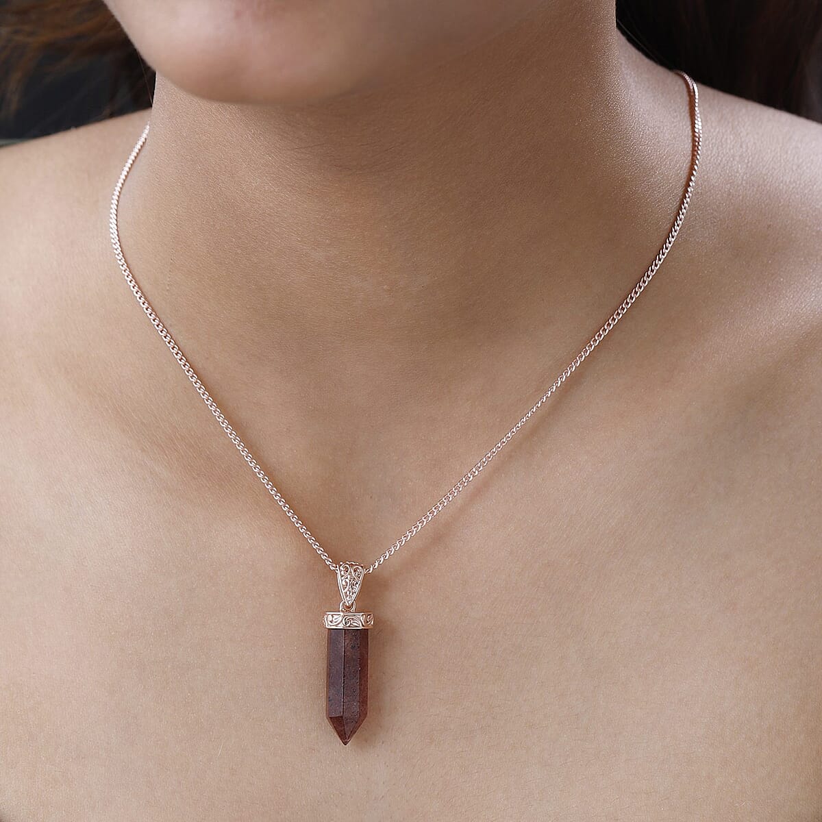 Tanzanian Natronite Point Pendant Necklace 20 Inches in Vermeil Rose Gold Over Sterling Silver 16.15 ctw image number 2